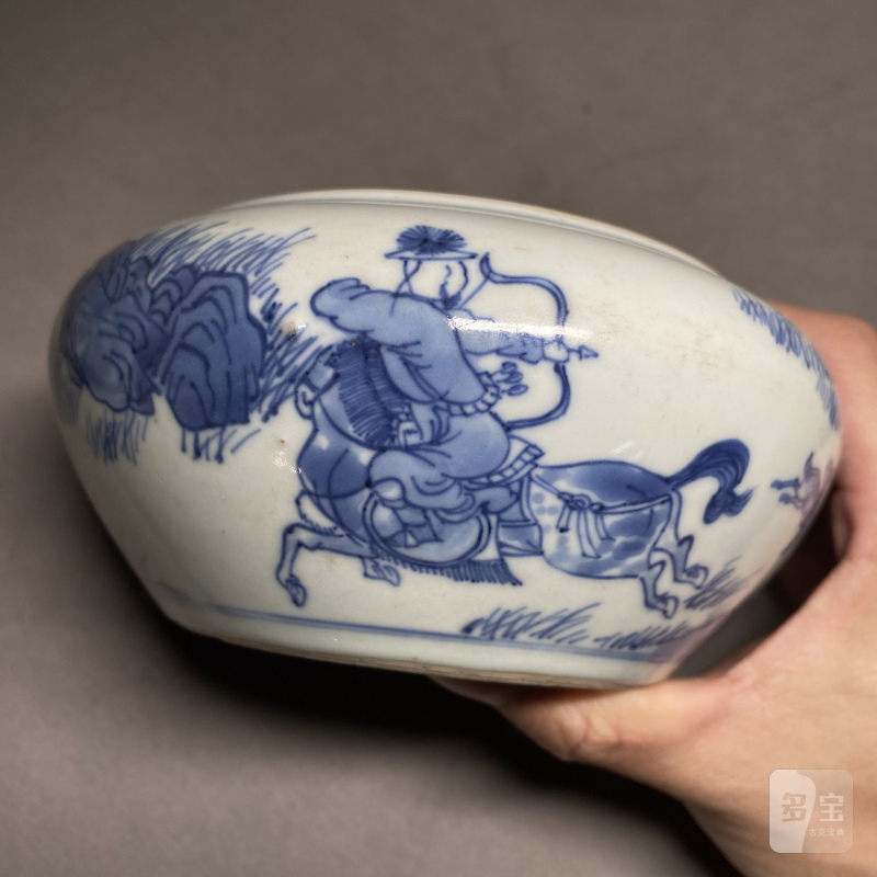 清康熙 青花羌胡出猎图围棋罐一对 - 图8